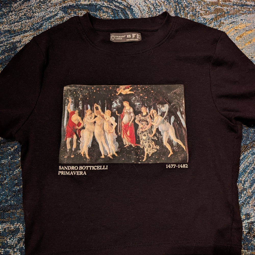 Black Graphic Tee with Botticelli Print